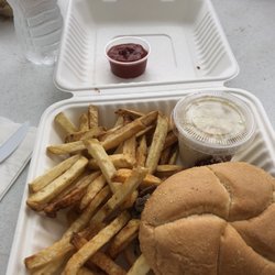 Mountainside Deli - Pit BBQ beef sandwich with fries and coleslaw