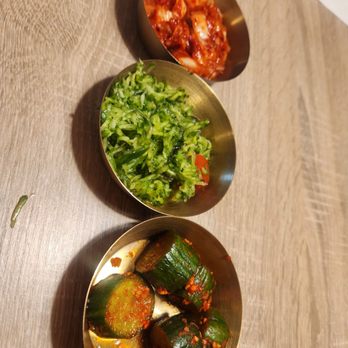 Bibimboom - Kimchi in order of preference. Cucumber kimchi lacked flavor and salt. House kimchi was tasty. - Korean Near Me - San Diego, California