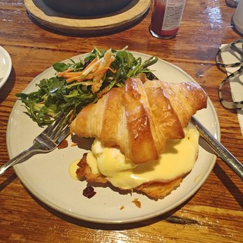 Lazy Dough - Benny croissant crispy edges! Buttery inside. Eggs  cooked perfectly, soaking your bread in the yolk is a must! - Breakfast & Brunch Near Me - Long Beach, California