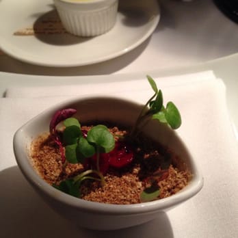 Chez TJ - Dish 1 (11/23/13) Beurre D'isigny Chestnut - pumpernickel, cranberries, amaranth, arugula, sunflower - French Near Me - Mountain View, California