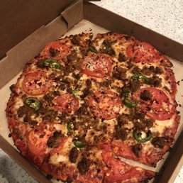 Cauliflower Heat (no pepper jack add tomatoes) on original thin crust. Not as good as the cauliflower crust Cauliflower Heat (no pepper jack add tomatoes) on original thin crust. Not as good as the cauliflower crust