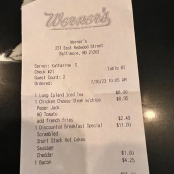 Werner's - The receipt - Breakfast & Brunch Near Me - Baltimore, Maryland Werner's - The receipt - Breakfast & Brunch Near Me - Baltimore, Maryland