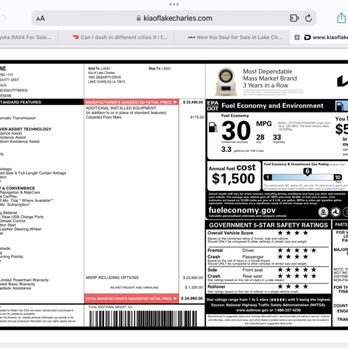 Kia - The sticker on the car, what they had the price as on their website, also - Auto Repair Near Me - Lake Charles, Louisiana Kia - The sticker on the car, what they had the price as on their website, also - Auto Repair Near Me - Lake Charles, Louisiana