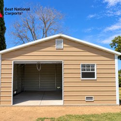 Best National Carports - Garage with a Window and a roll-up door