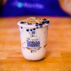 Oolong Milk Tea with boba and boba noodles