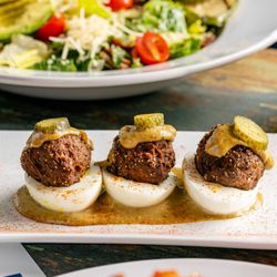 Azalea Bar & Kitchen - Angus Beef Deviled Egg Sliders.