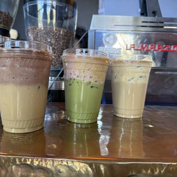 Dead Eye Coffee Bar - 16 oz. Iced Matcha Latte with Guava  16 oz. Iced Latte with Banana Pudding  16 oz. Iced Latte with Ferrero Rocher - Coffee & Tea Near Me - South San Francisco, California