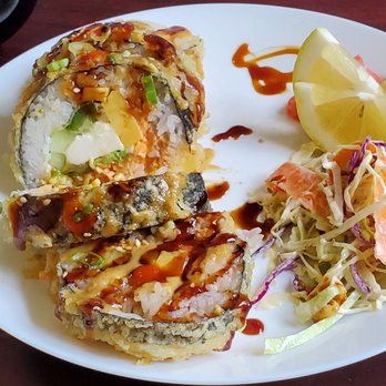 Sushi Kokku - Crazy Roll -- Tempura-battered spicy tuna & crab, cucumber, avocado, cream cheese, jalapeños & tamago. - Sushi Bars Near Me - Paso Robles, California