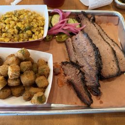 Brisket Smoked corn Fried okra