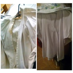 Tri-Parkway Cleaners - My proof!! Stains from karate and than 12 years of storage. Looks like new again.
