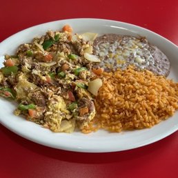 delicious machaca con huevo with rice and beans delicious machaca con huevo with rice and beans