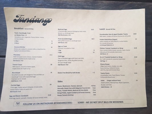 Menu photo 2 Fandango North Melbourne, VIC Menu photo 2 Fandango North Melbourne, VIC