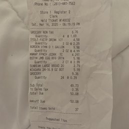 a receipt for a grocery store