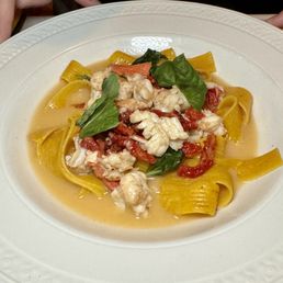 Saffron Pappardelle - lobster, sun dried tomatoes, parmesan, basil