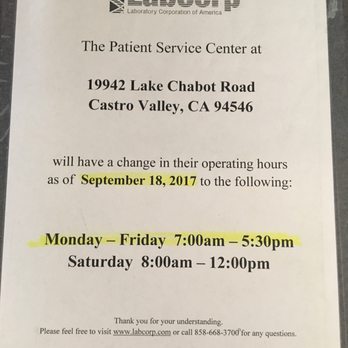 Labcorp - New hours - Laboratory Testing Near Me - Castro Valley, California Labcorp - New hours - Laboratory Testing Near Me - Castro Valley, California
