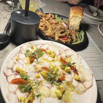 Workshop Kitchen & Bar - Octopus Carpaccio and Grilled Oyster Mushrooms - New American Near Me - Palm Springs, California Workshop Kitchen & Bar - Octopus Carpaccio and Grilled Oyster Mushrooms - New American Near Me - Palm Springs, California
