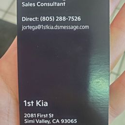 Business card for Jesus Ortega at Kia 1st in Simi Valley