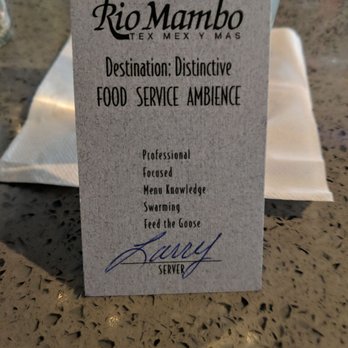 Rio Mambo - Larry the server was very professional I really enjoyed my visit. - Latin American Near Me - Colleyville, Texas Rio Mambo - Larry the server was very professional I really enjoyed my visit. - Latin American Near Me - Colleyville, Texas