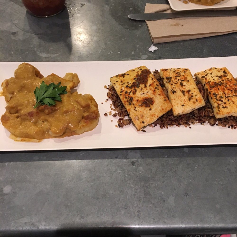 Tofu over quinoa and curried cauliflower (I don't love curry so was not for me) but the tofu was good Tofu over quinoa and curried cauliflower (I don't love curry so was not for me) but the tofu was good