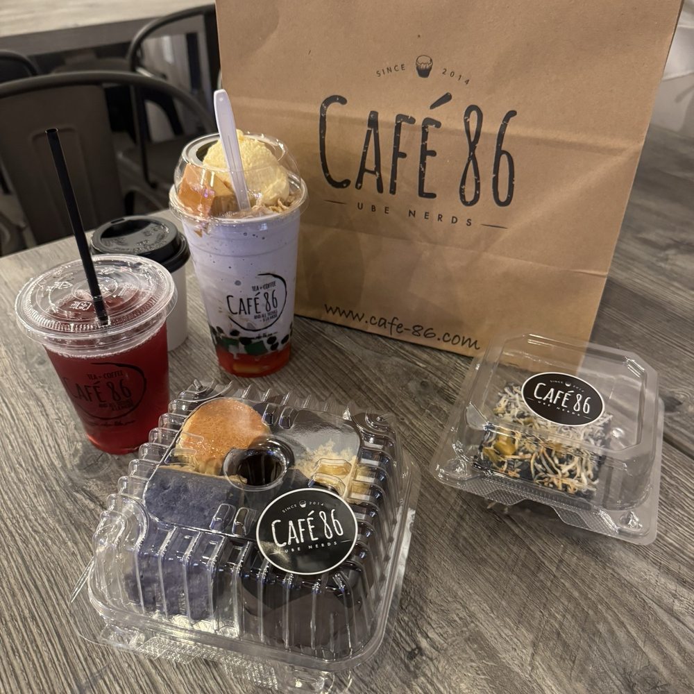 Cafe 86 - Upside down Halo Halo, Ube bread pudding, Hisbiscus Calamansi, Ube crack cheesecake, Ube bar, Ube Leche flan cupcake & Ube truffle 11.29.25 - Desserts Near Me - Tustin, California