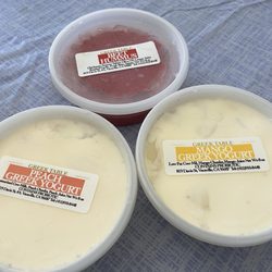 Greek Table - Mango and Peach Yogurts, Beets Hummus