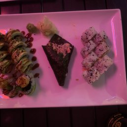 Dragon roll, Maine lobster hand roll, spicy crab roll Dragon roll, Maine lobster hand roll, spicy crab roll