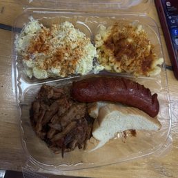 Brisket + Sausage + Potato Salad + Mac n Cheese Brisket + Sausage + Potato Salad + Mac n Cheese