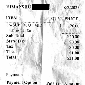 Supercuts - Service Receipt - Hair Salons Near Me - EVERETT, Washington Supercuts - Service Receipt - Hair Salons Near Me - EVERETT, Washington