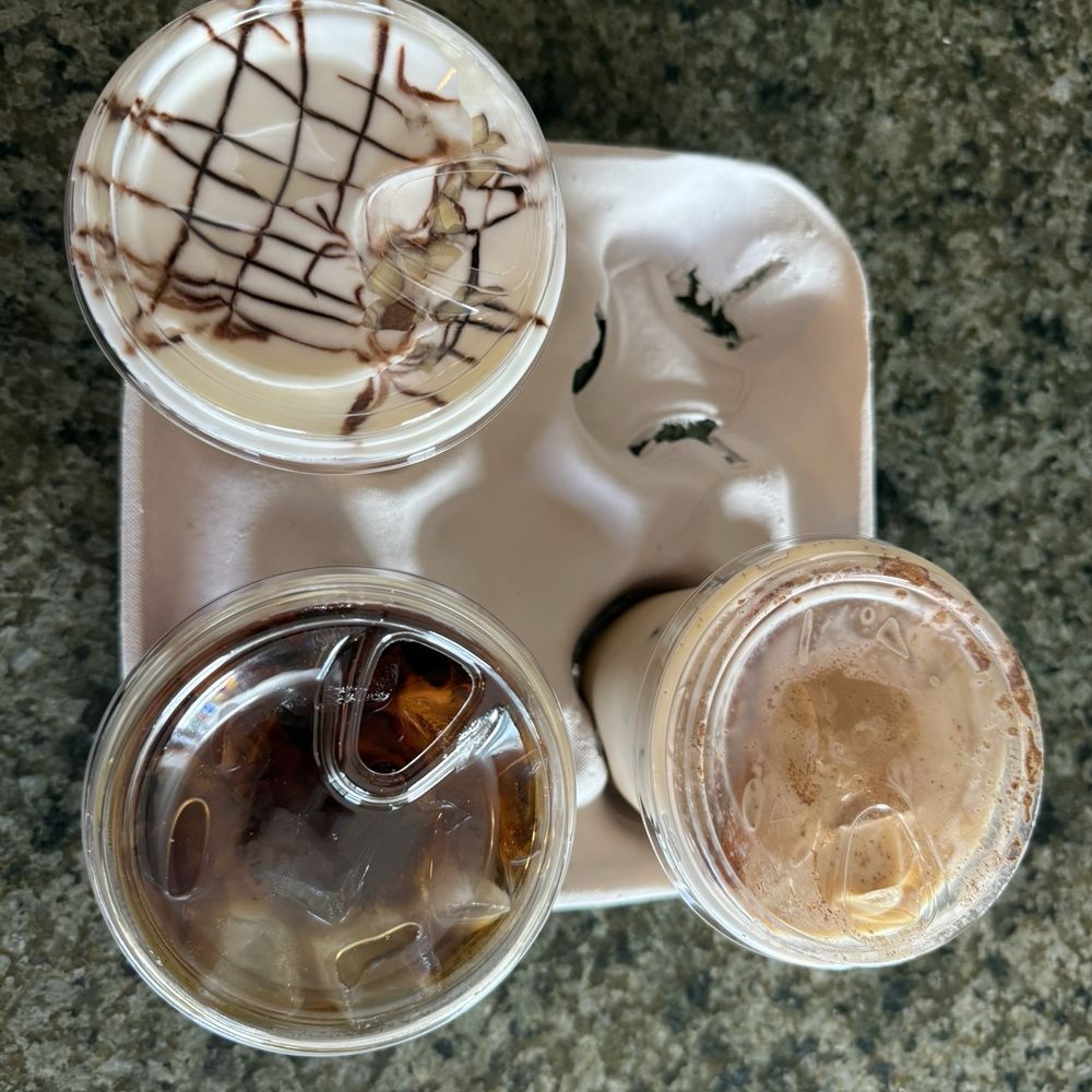 To go rider (Dark Academia has the chocolate drizzles, then a cold brew, last an iced latte). All were delicious.