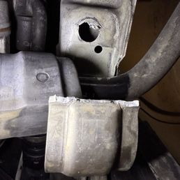 Sway bar bracket and stud that was ripped out and broken previous to visit. Sway bar bracket and stud that was ripped out and broken previous to visit.
