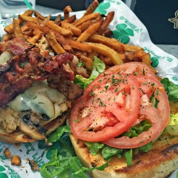 O'shea's Irish Pub - Lucky Chicken Burger: Grilled chicken breast, mushrooms, mozza, tomato, bacon, lettuce. - Pubs Near Me - Saskatoon, Saskatchewan