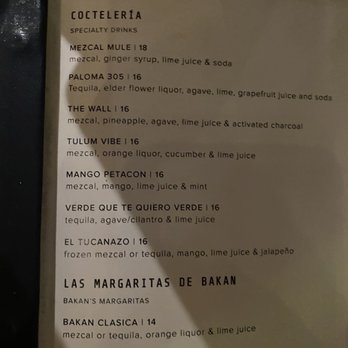 Bakan - Drink Menu - Mexican Near Me - Miami, Florida
