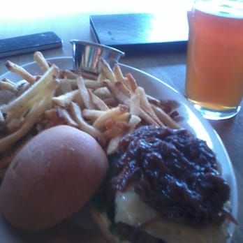 Big Grove Tavern - beef, bison & pork burger, red onion marmalade, cornichon aioli, house-cut fries - New American Near Me - Champaign, Illinois Big Grove Tavern - beef, bison & pork burger, red onion marmalade, cornichon aioli, house-cut fries - New American Near Me - Champaign, Illinois