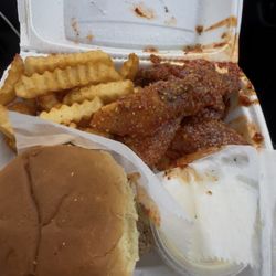 The Snack Boxx - Box burger combo with hot wings with lemon pepper sprinkles
