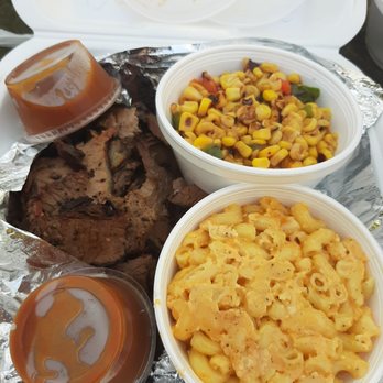 Big Eu'es BBQ - Brisket dinner with mac n cheese and fried corn. - Barbeque Near Me - Cuyahoga Falls, Ohio Big Eu'es BBQ - Brisket dinner with mac n cheese and fried corn. - Barbeque Near Me - Cuyahoga Falls, Ohio