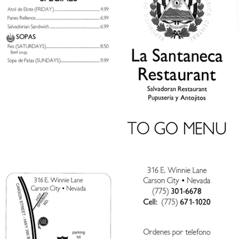 La Santaneca - Menu, page 2 - Salvadoran Near Me - Carson City, Nevada