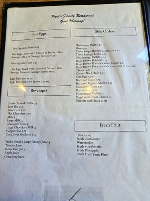 Menu photo 1 Paul's Family Restaurant Elgin, IL