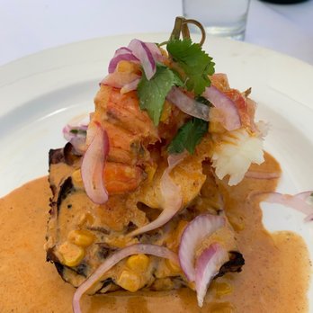 Las Brisas - Poached Lobster with Potatoes Gratin in Creamy Corn sauce - Mexican Near Me - Laguna Beach, California Las Brisas - Poached Lobster with Potatoes Gratin in Creamy Corn sauce - Mexican Near Me - Laguna Beach, California