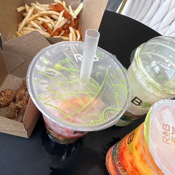 R&B Tea - Popcorn chicken and mixed fries - Bubble Tea Near Me - Riverside, California