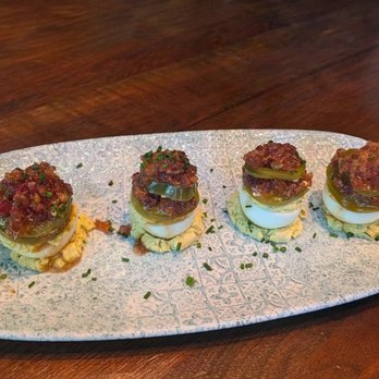 Yardbird - Deviled Eggs - Jalapenos & Bacon Jam - Southern Near Me - Dallas, Texas Yardbird - Deviled Eggs - Jalapenos & Bacon Jam - Southern Near Me - Dallas, Texas