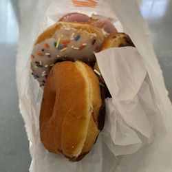 Starbucks - I ordered half dozen of assorted donuts, normally they come in the box. Today I got them mixed all up in the small bag.