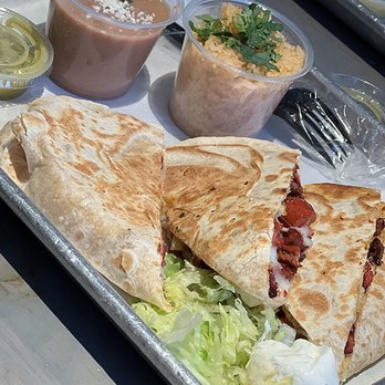 Twisted Trompo - His.... Quesadillas with Means and Rice - and check out that presentation! - Mexican Near Me - Dallas, Texas