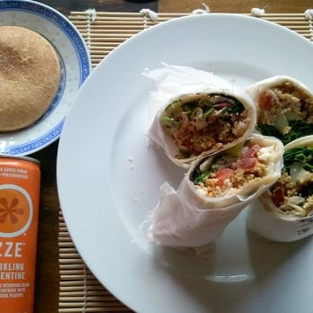 Harried & Hungry - gluten-free falafel wrap boxed lunch with WOW snickerdoodle cookie and clementine Izze - Caterers Near Me - Seattle, Washington