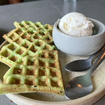 Bacogai - Pandan Waffle with Tucker vanilla ice cream. - Hot Pot Near Me - Alameda, California