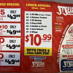 JJ Fish & Chicken - Current Front of Menu
