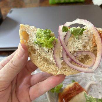 Bruegger's Bagels - There's supposedly cream cheese here. Maybe if you squint very hard you can see some. - Bagels Near Me - Raleigh, North Carolina