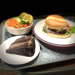 Patient room service / burger, garden salad with lemon slices instead of dressing, chocolate cake to distract myself from contractions ;)