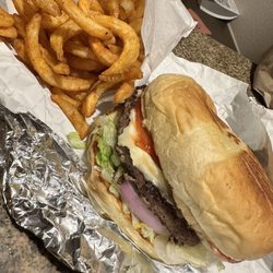 Gas Cafe One Stop - The working man classic burger with curly fries- YUM