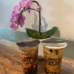 Milk Tea At Banff - Strawberry Milk Tea (left) and Brown Sugar Milk Tea (right)