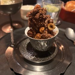 Birthday chocolate mousse with hazelnuts and olive oil drizzle.yummmmm